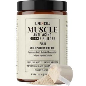 Frasco frontal de LifeCell Muscle con proteína de suero y colágeno, variante Sin sabor