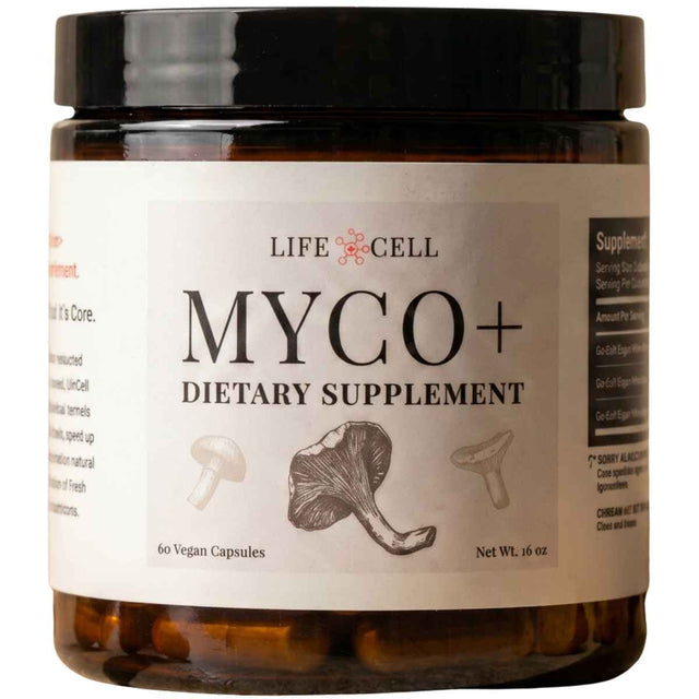 Frasco de LifeCell Myco+ con 60 cápsulas de mezcla de hongos funcionales