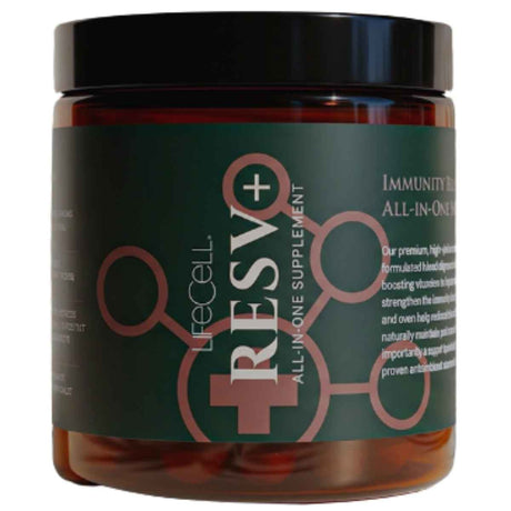 Frasco frontal de LifeCell ResV+ suplemento de resveratrol