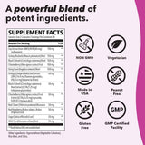 Tabla nutricional del suplemento LifeSeasons Pausitivi-T Fórmula Herbal para Mujer 60 cápsulas