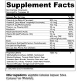 Tabla nutricional del suplemento Live Conscious Biotina, Colágeno y Saw Palmetto 60 cápsulas