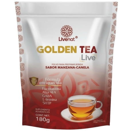 Bolsa frontal de Livenat Golden Tea Live sabor manzana y canela, contenido neto de 180 g