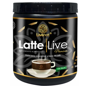 Frasco frontal de Livenat Latte Live Premium con leche de coco, melena de león y reishi, 330 g