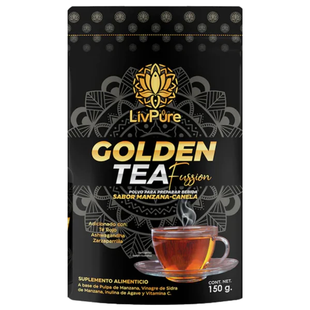 Bolsa frontal de Livenat LivPure Golden Tea Fussion sabor manzana y canela, 150 g