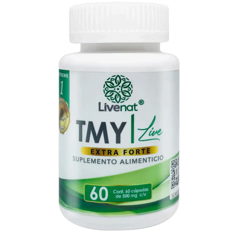 Frasco frontal de Livenat TMY Live Extra Forte con 60 cápsulas