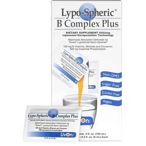 Frasco de suplemento LivOn Laboratories Complejo B Plus Lypo-Spheric 30 paquetes