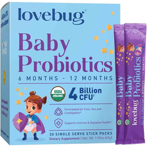 Caja de suplemento Lovebug Mezcla de Probióticos para Bebés 4 Billion CFU 30 Sobres