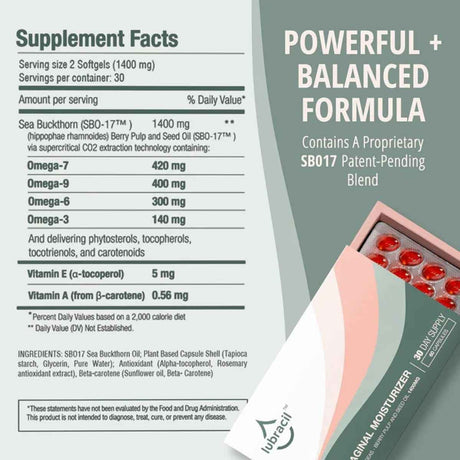 Tabla nutricional del suplemento Lubracil Espino Amarillo SBO17 60 Cápsulas Blandas