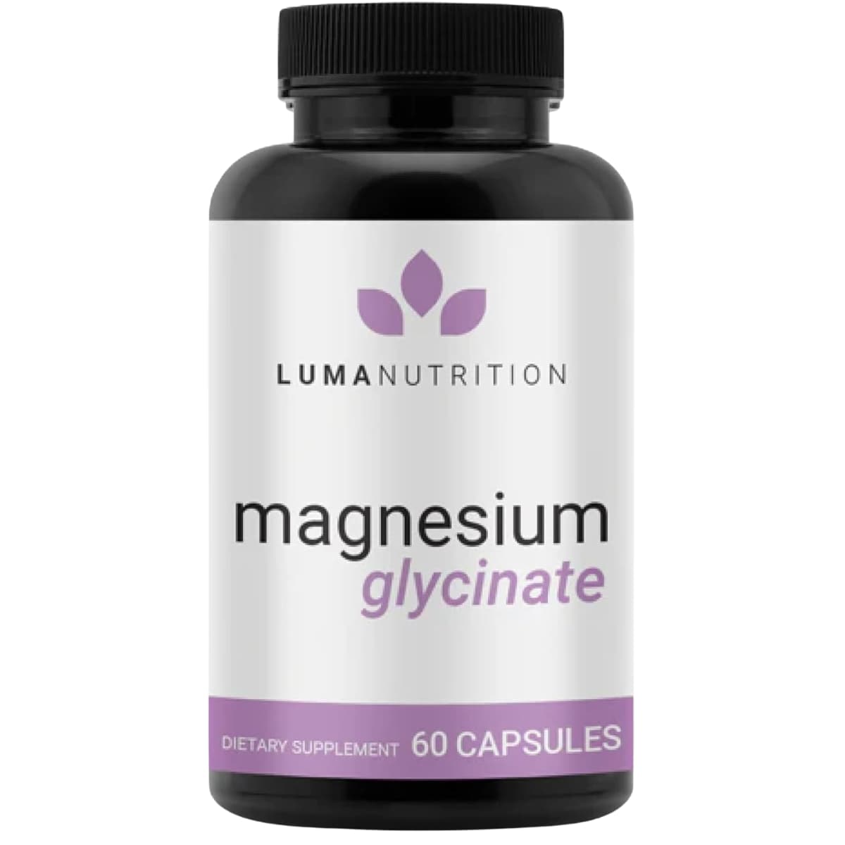 Envase frontal de Luma Nutrition glicinato de magnesio en cápsulas, frasco con 60 cápsulas