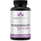 Envase frontal de Luma Nutrition glicinato de magnesio en cápsulas, frasco con 60 cápsulas