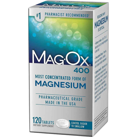 Mag-Ox óxido de magnesio, 120 tabletas, vista frontal.