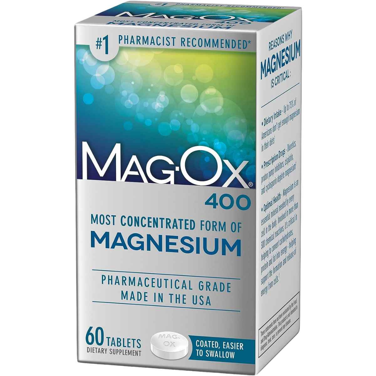 Mag-Ox óxido de magnesio, 60 tabletas, vista frontal.