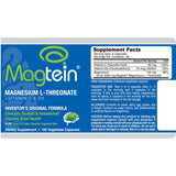 Información del suplemento de Magceutics Magtein fórmula de magnesio con vitaminas C y D3, 120 cápsulas