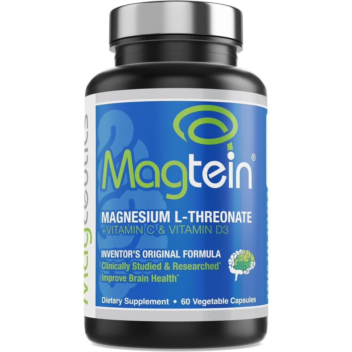 Magceutics Magtein fórmula de magnesio con vitaminas C y D3, frasco de 60 cápsulas