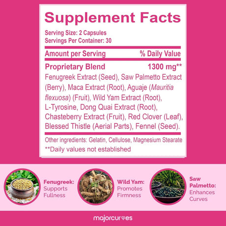 Tabla nutricional del suplemento Major Curves Bust Booster 60 cápsulas