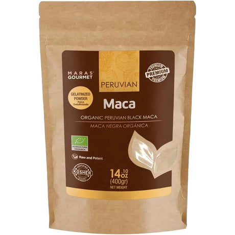 Bolsa frontal de Maras Gourmet Maca Negra Orgánica Gelatinizada en polvo de 400 g.