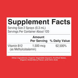 Tabla nutricional del suplemento MaryRuth Organics Metil B12 Baya 1500 mcg 30 ml
