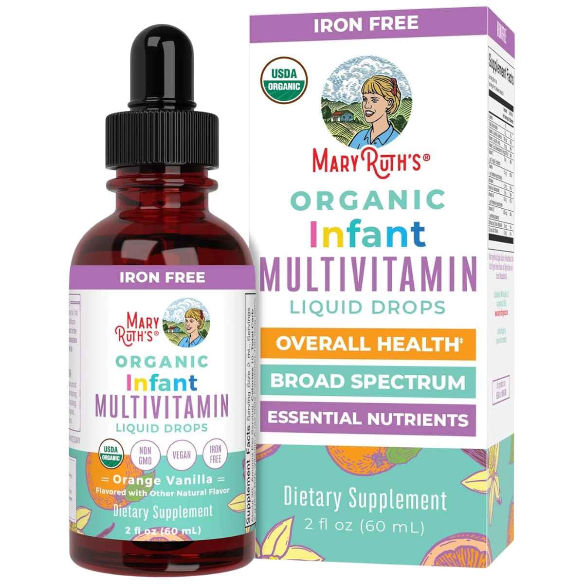 Frasco de suplemento MaryRuth Organics Multivitamínico para Bebés Naranja Vainilla 60 mL