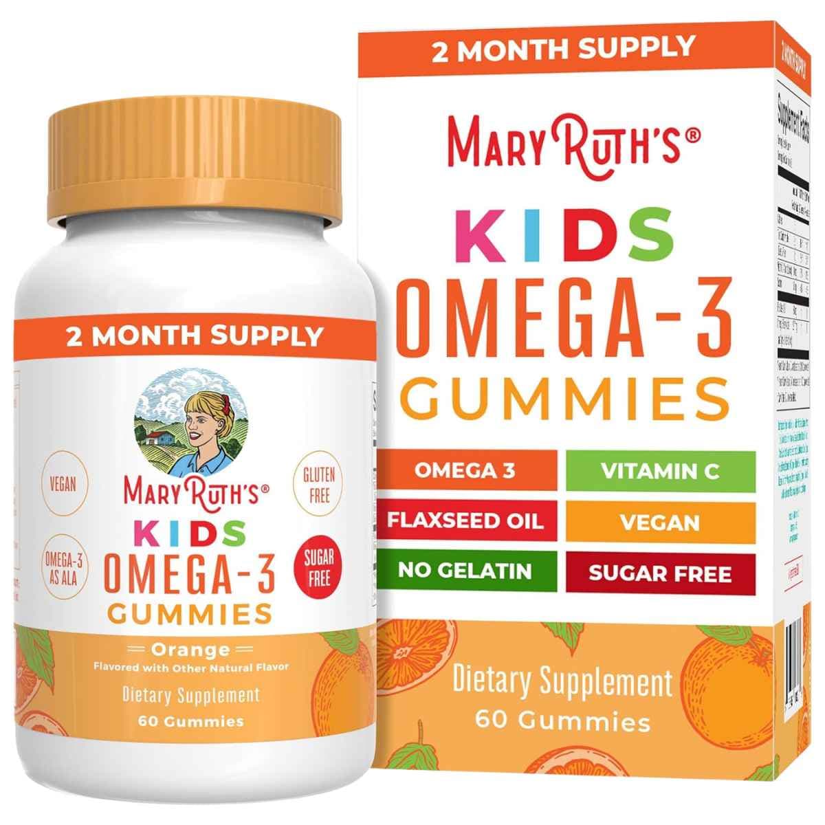 Frasco de suplemento MaryRuth Organics Omega-3 de Aceite de Linaza 60 gomitas.