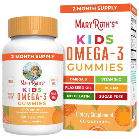 Frasco de suplemento MaryRuth Organics Omega-3 de Aceite de Linaza 60 gomitas.