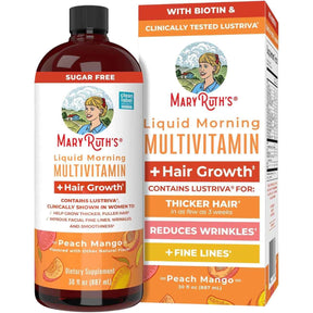 Frasco de suplemento MaryRuth's Multivitamínico Líquido de Mañana sabor Mango Durazno 30 fl oz