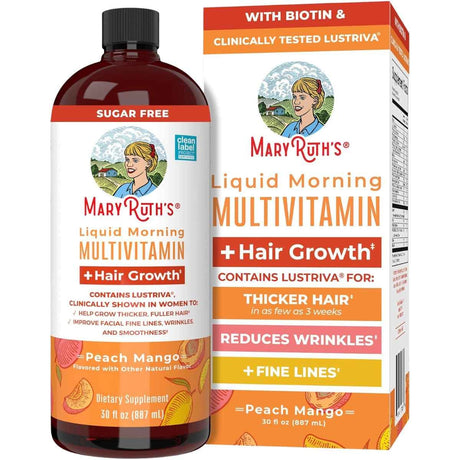 Frasco de suplemento MaryRuth's Multivitamínico Líquido de Mañana sabor Mango Durazno 30 fl oz