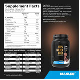 Información nutricional de Maxler 100% Golden Whey proteína de suero en polvo, sabor chocolate con leche