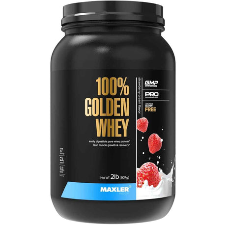 Maxler 100% Golden Whey proteína de suero en polvo, sabor crema de fresa, envase de 2 lb