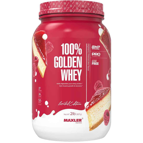 Maxler 100% Golden Whey proteína de suero en polvo, sabor tarta de queso de frambuesa, envase de 2 lb