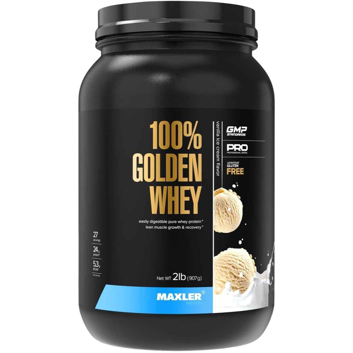 Maxler 100% Golden Whey proteína de suero en polvo, sabor vainilla, envase de 2 lb
