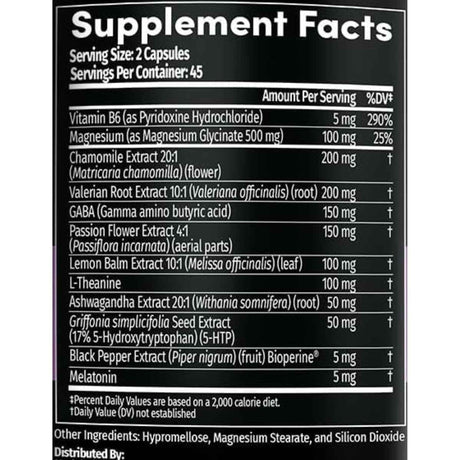 Tabla nutricional del suplemento MedChoice Melatonina 5 mg 90 cápsulas