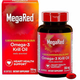 Frasco y caja de MegaRed aceite de krill Omega 3 350 mg, presentación de 60 cápsulas blandas