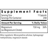 Etiqueta del suplemento Metabolic Maintenance Magnesium Citrate, 240 cápsulas