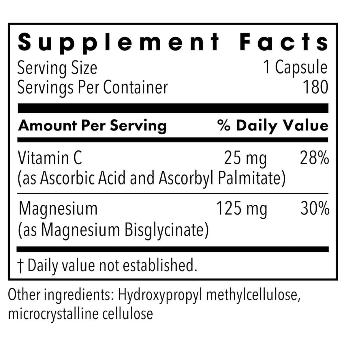 Etiqueta Supplement Facts de Metabolic Maintenance glicinato de magnesio 125 mg