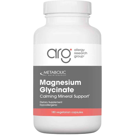 Frasco de Metabolic Maintenance glicinato de magnesio 125 mg con 180 cápsulas vegetarianas