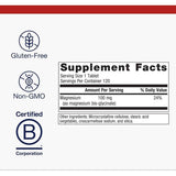 Etiqueta de suplemento de Metagenics Glicinato de Magnesio 100 mg en presentación de 120 tabletas