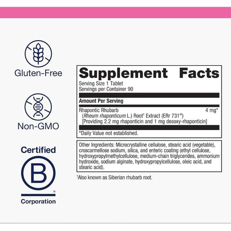 Tabla nutricional del suplemento Metagenics HerWellness Estrovera 90 tabletas