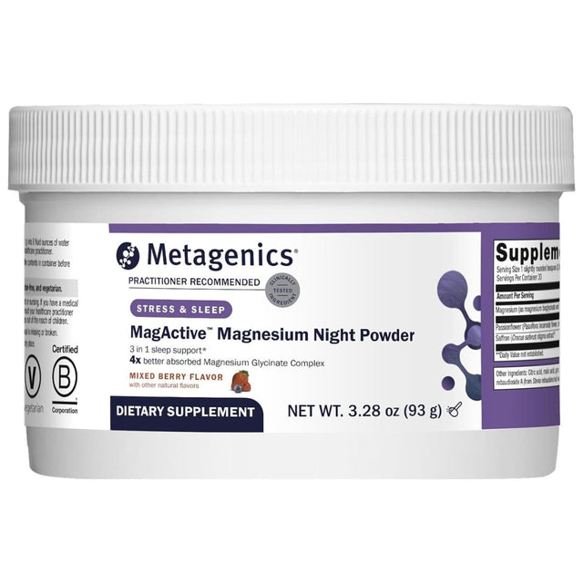 Metagenics MagActive magnesio en polvo sabor frutos rojos, envase de 93 g