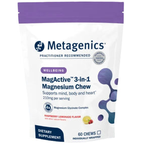 Bolsa de Metagenics MagActive magnesio masticable sabor frambuesa limonada de 60 unidades