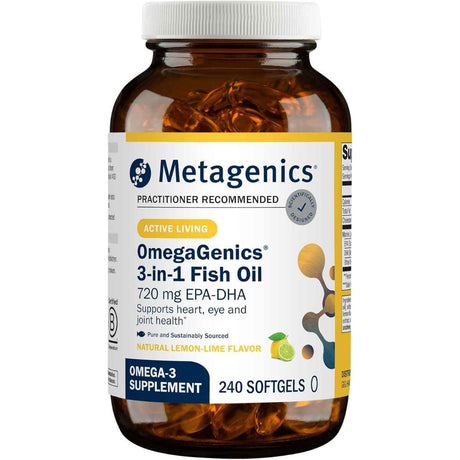 Metagenics OmegaGenics 3 en 1 aceite de pescado 720 mg EPA DHA 240 cápsulas blandas frontal