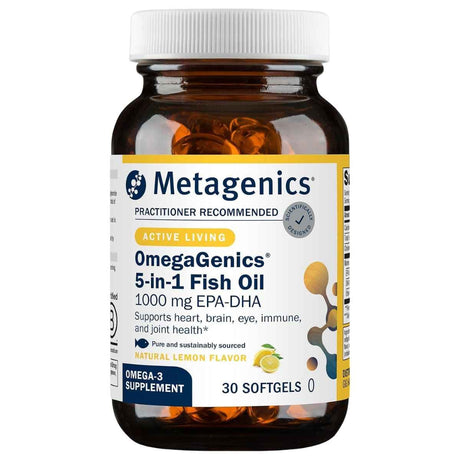 Metagenics OmegaGenics 5 en 1 aceite de pescado 1000 mg EPA DHA 30 cápsulas blandas frontal