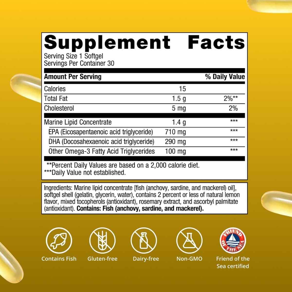 Información del suplemento Metagenics OmegaGenics 5 en 1 aceite de pescado 1000 mg EPA DHA 30 cápsulas blandas
