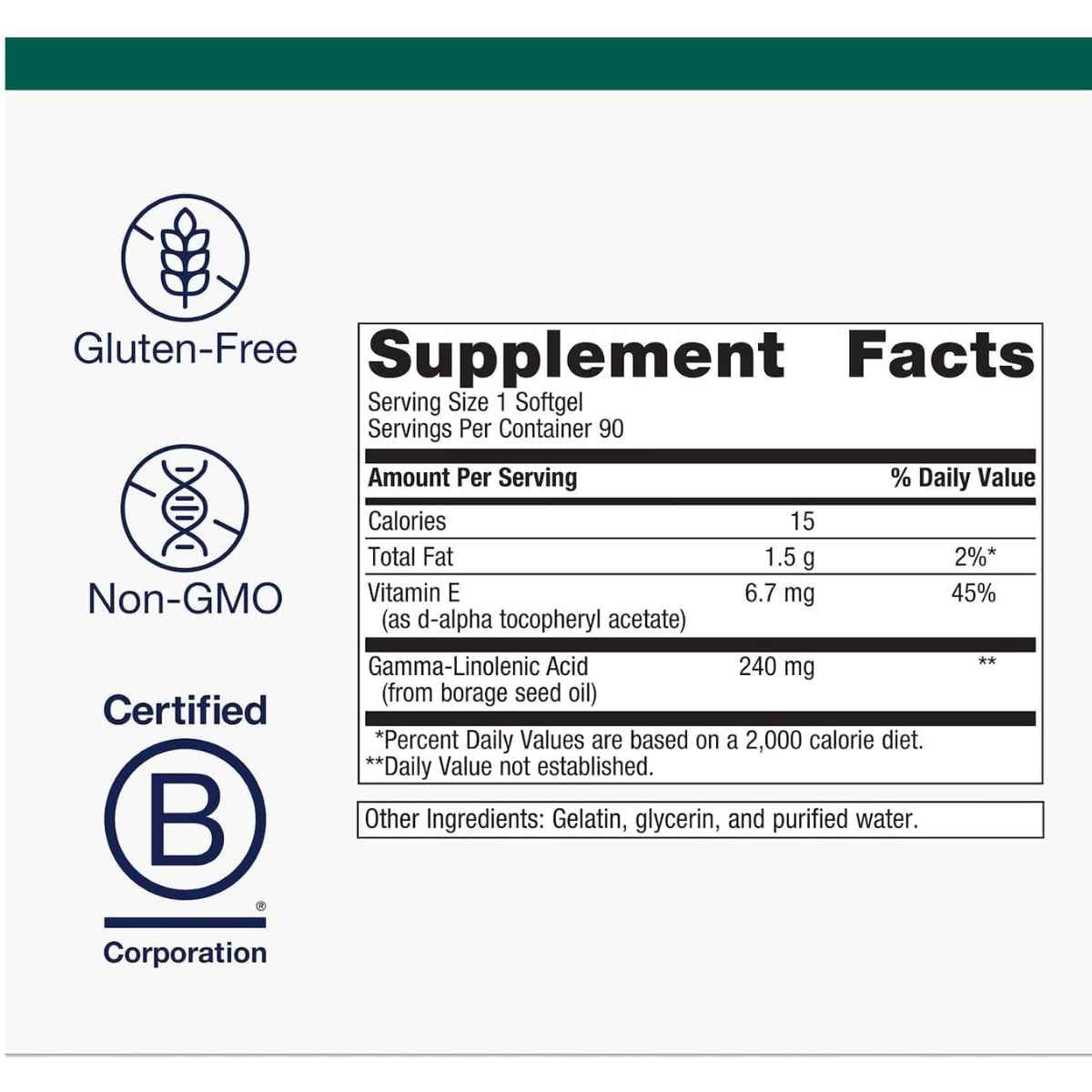 Información del suplemento Metagenics OmegaGenics aceite de borraja GLA 240 mg 90 cápsulas blandas