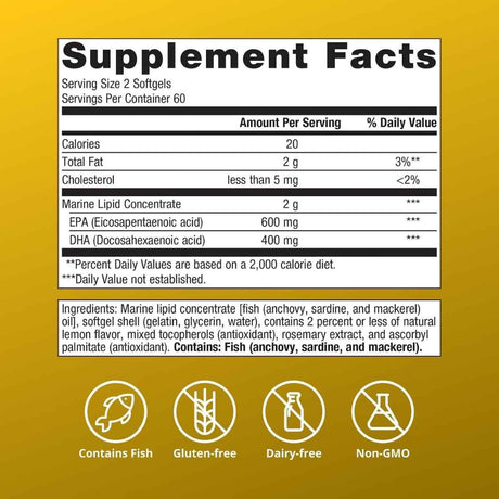 Información del suplemento Metagenics OmegaGenics aceite de pescado EPA DHA 500 mg 120 cápsulas blandas