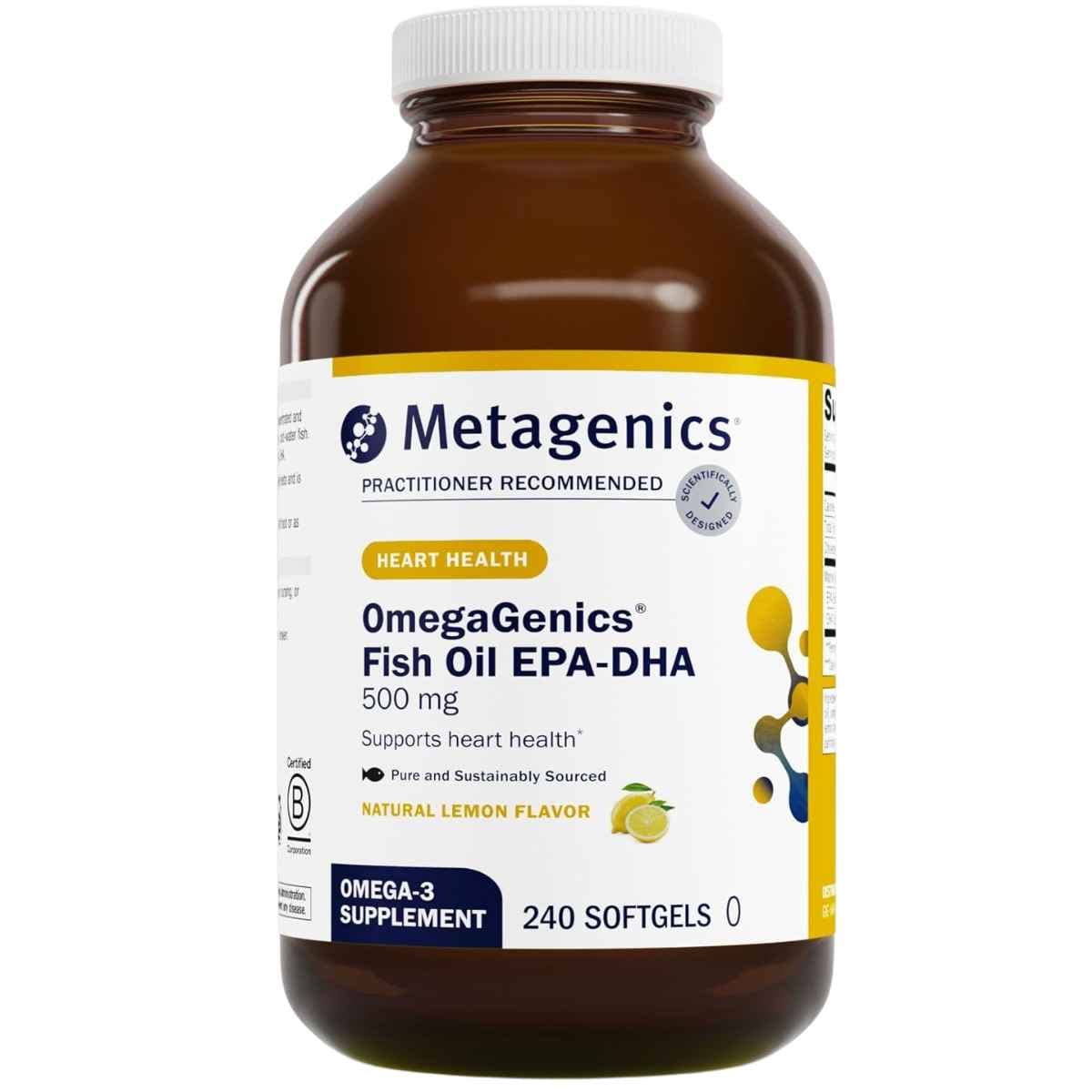 Metagenics OmegaGenics aceite de pescado EPA DHA 500 mg 240 cápsulas blandas frontal