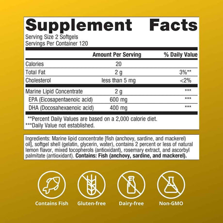 Información del suplemento Metagenics OmegaGenics aceite de pescado EPA DHA 500 mg 240 cápsulas blandas