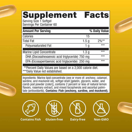 Información del suplemento Metagenics OmegaGenics Neuro aceite de pescado 1000 mg EPA DHA 60 cápsulas blandas