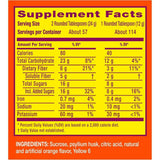 Tabla nutricional del suplemento Metamucil Cáscara de Psilio Naranja 114 cucharadas