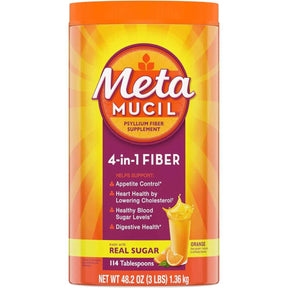 Frasco de suplemento Metamucil Cáscara de Psilio Naranja 114 cucharadas