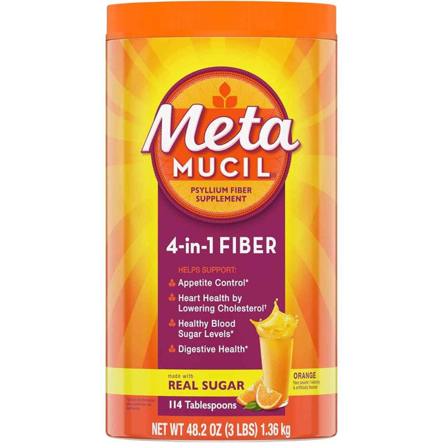 Frasco de suplemento Metamucil Cáscara de Psilio Naranja 114 cucharadas